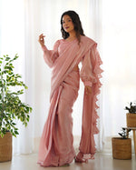 Premium Soft Organza Silk Pre-Draped Ruffle Saree with Blouse