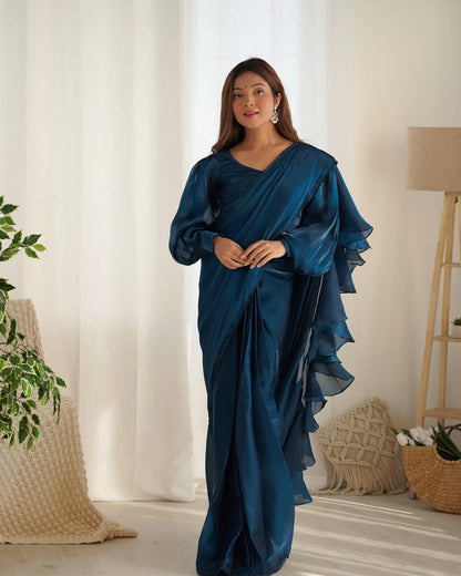 Premium Soft Organza Silk Pre-Draped Ruffle Saree with Blouse