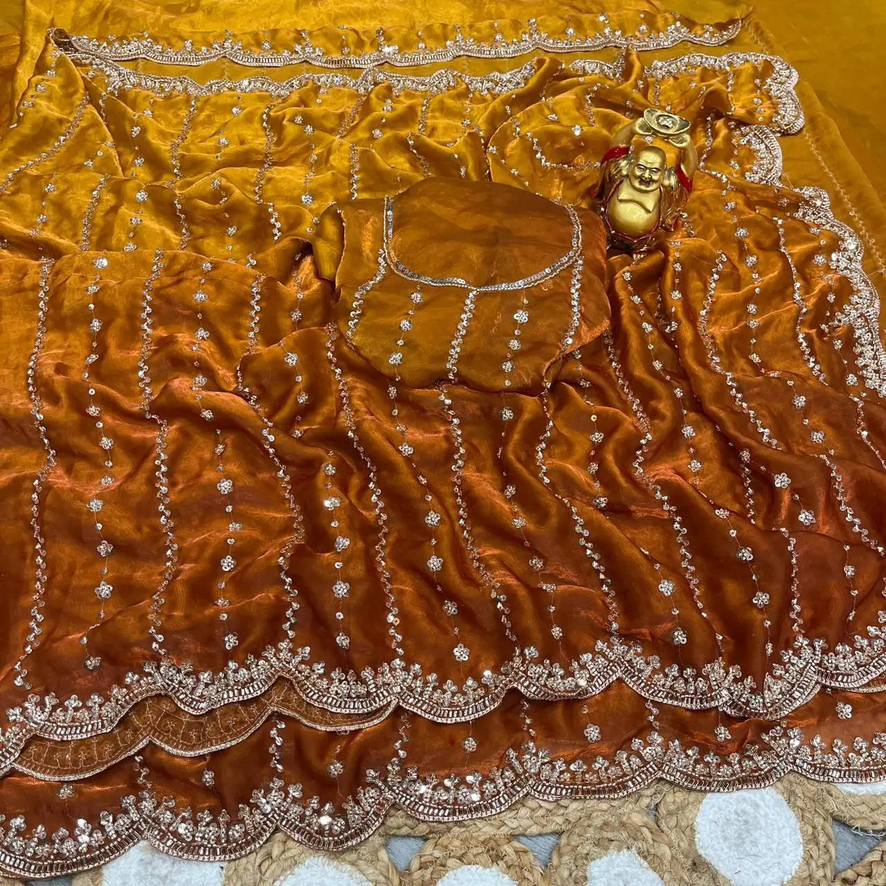 Premium Space Silk Gold Beads Handcrafted Saree