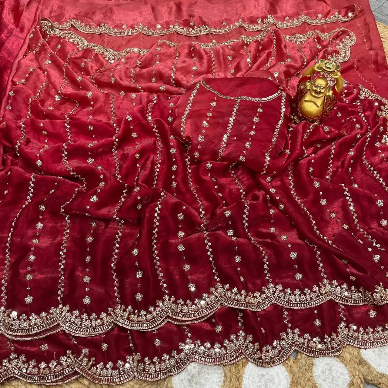Premium Space Silk Gold Beads Handcrafted Saree