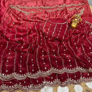 Premium Space Silk Gold Beads Handcrafted Saree