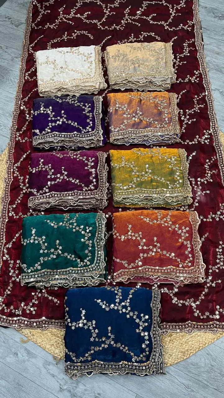 Premium Space Silk Gold Beads Handwork Saree