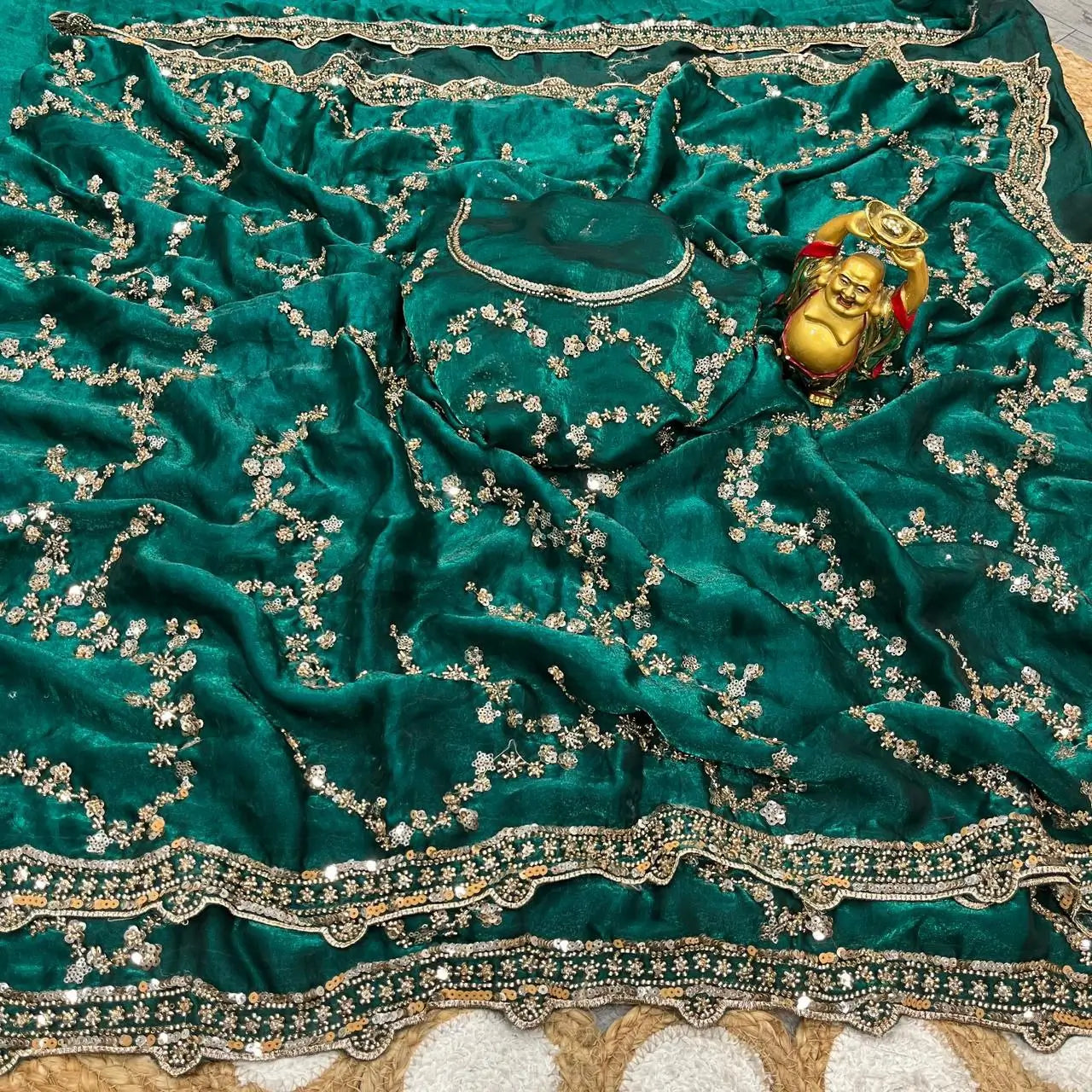 Premium Space Silk Gold Beads Handwork Saree