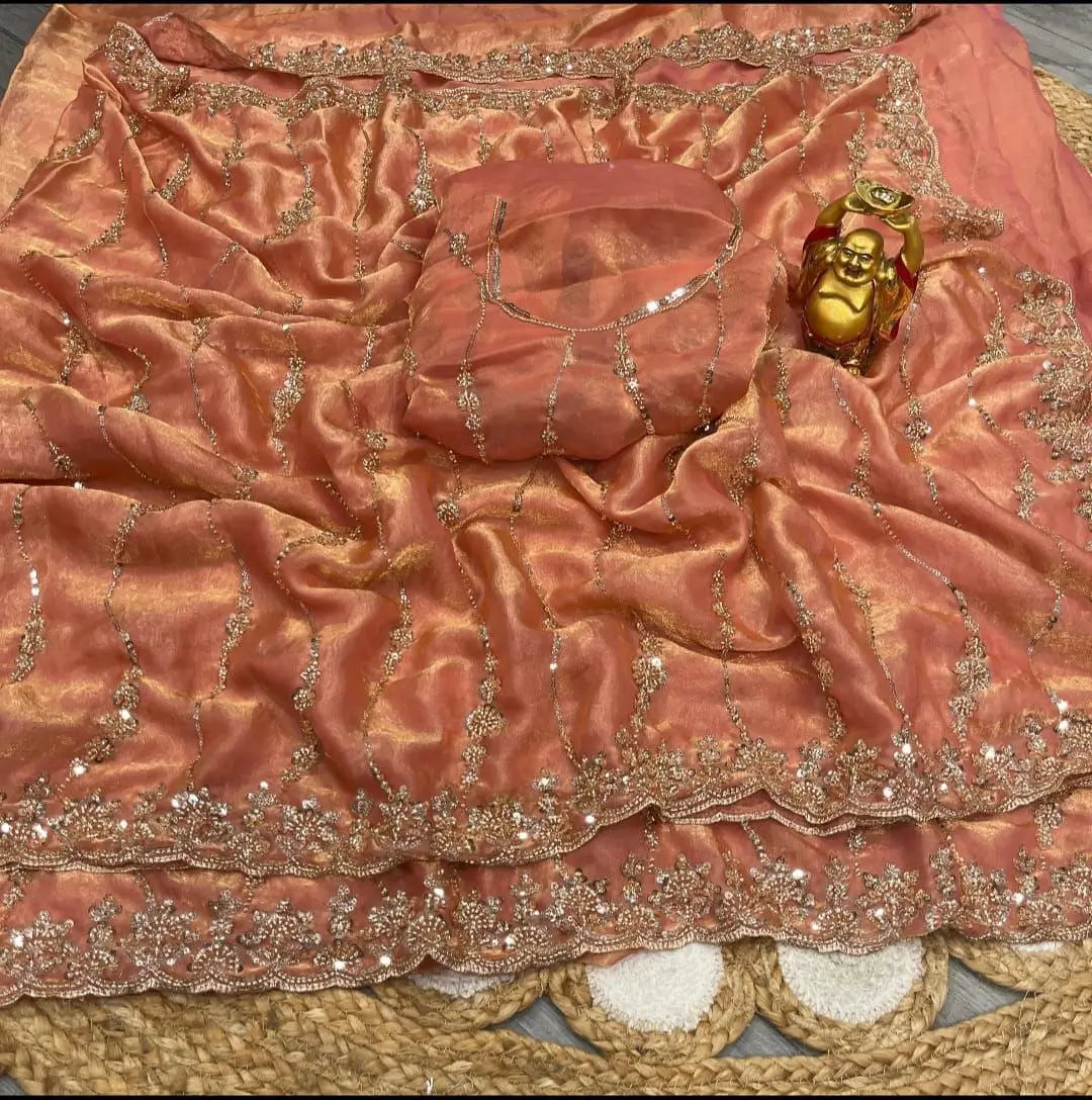 Premium Space Silk Gold Beads Partywear Saree