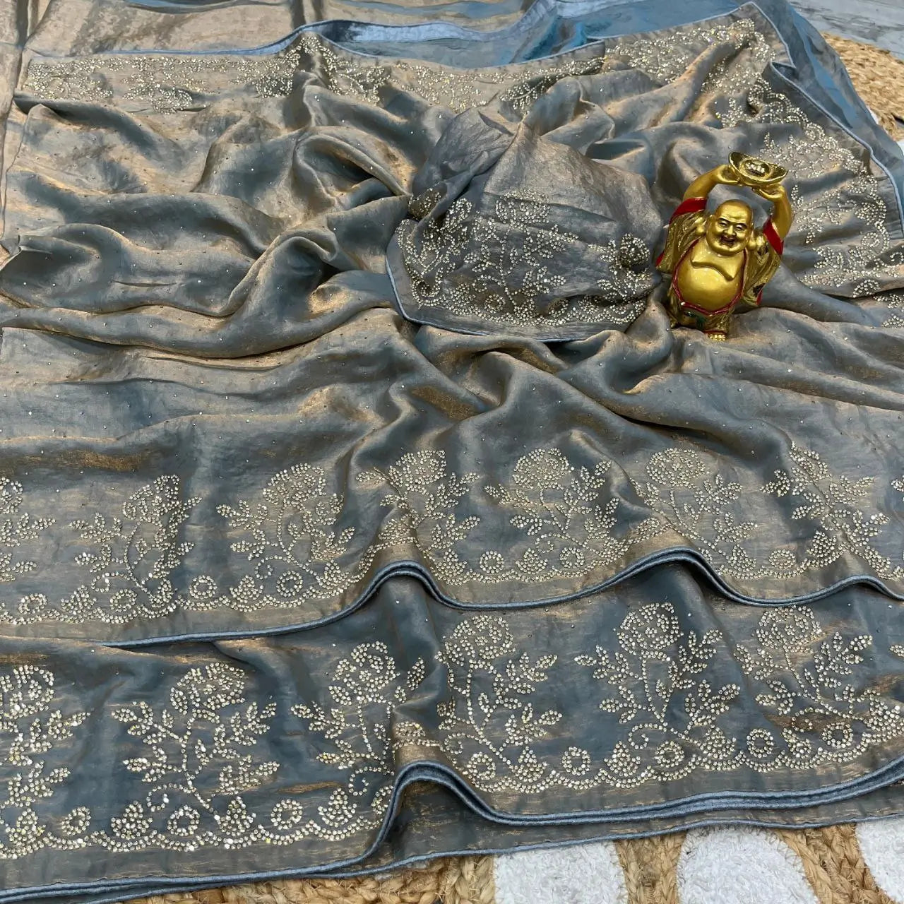 Premium Space Silk Jarkan Diamond Work Saree