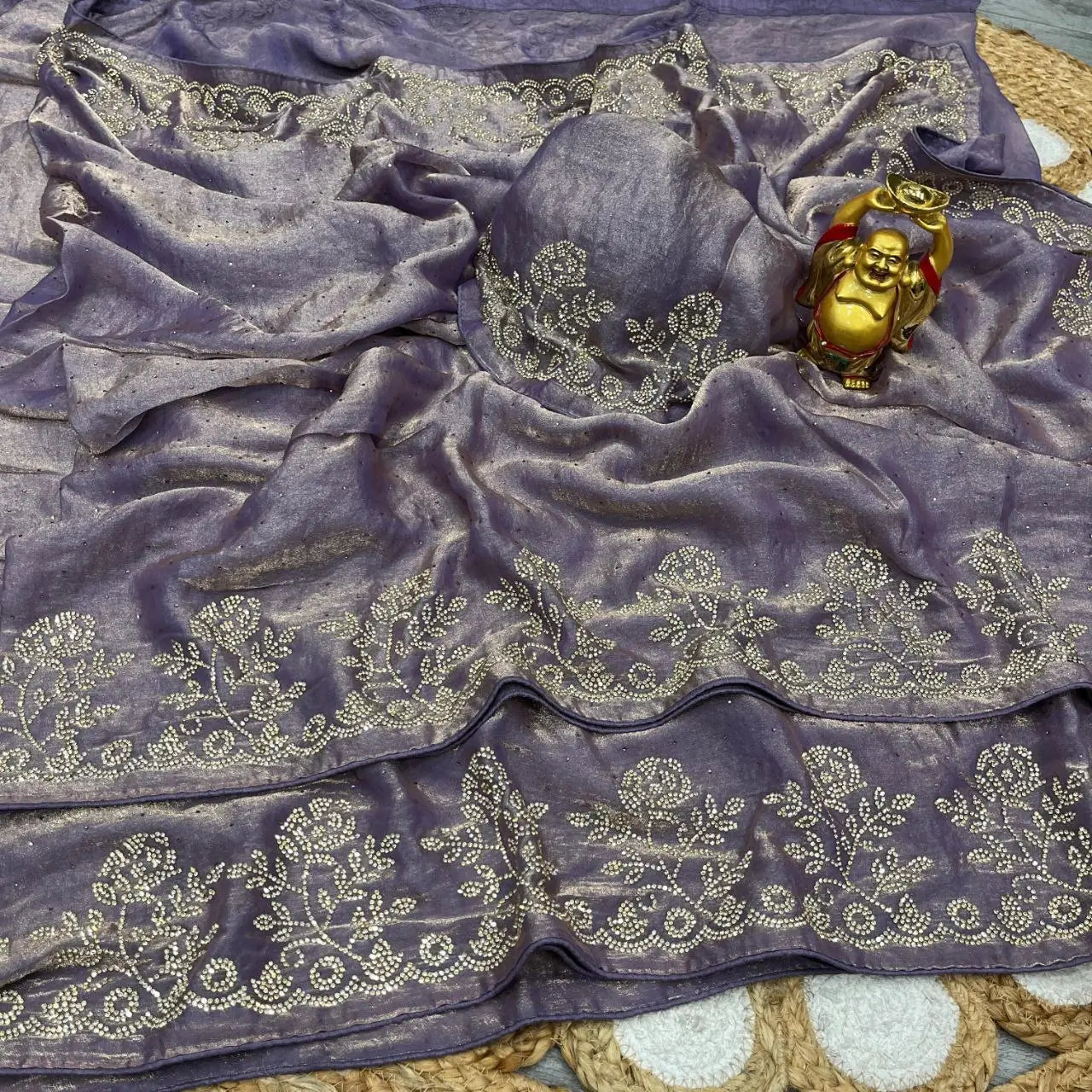 Premium Space Silk Jarkan Diamond Work Saree