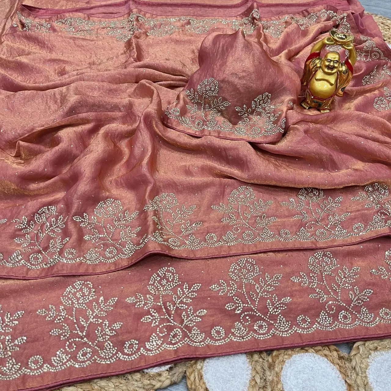 Premium Space Silk Jarkan Diamond Work Saree