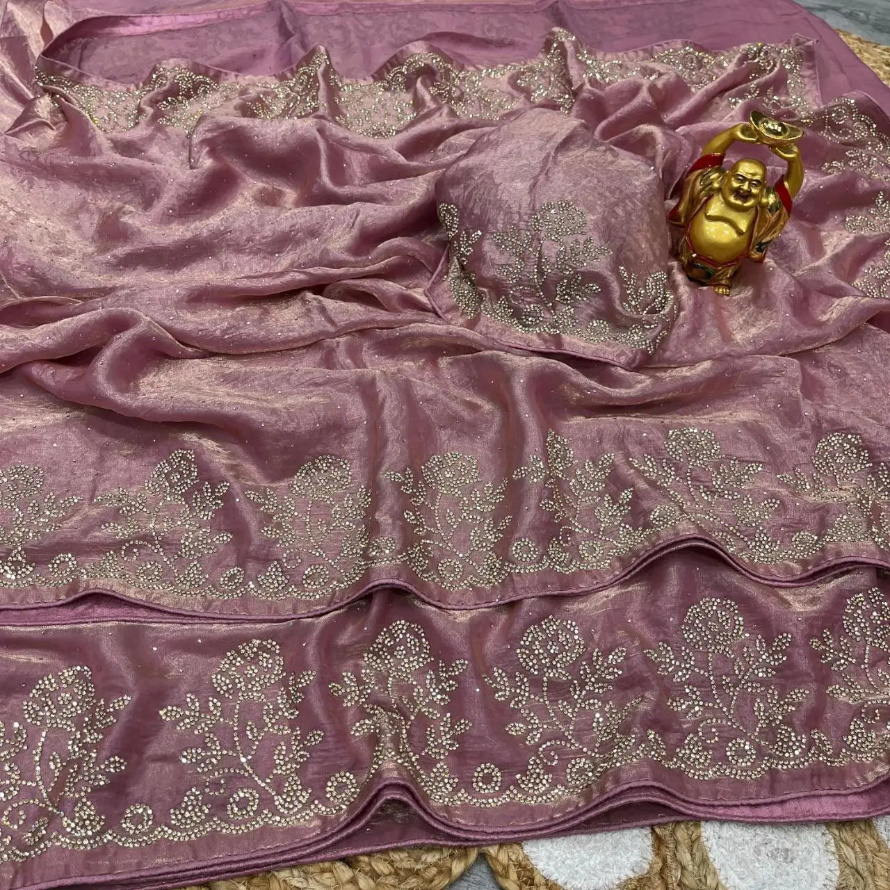Premium Space Silk Jarkan Diamond Work Saree