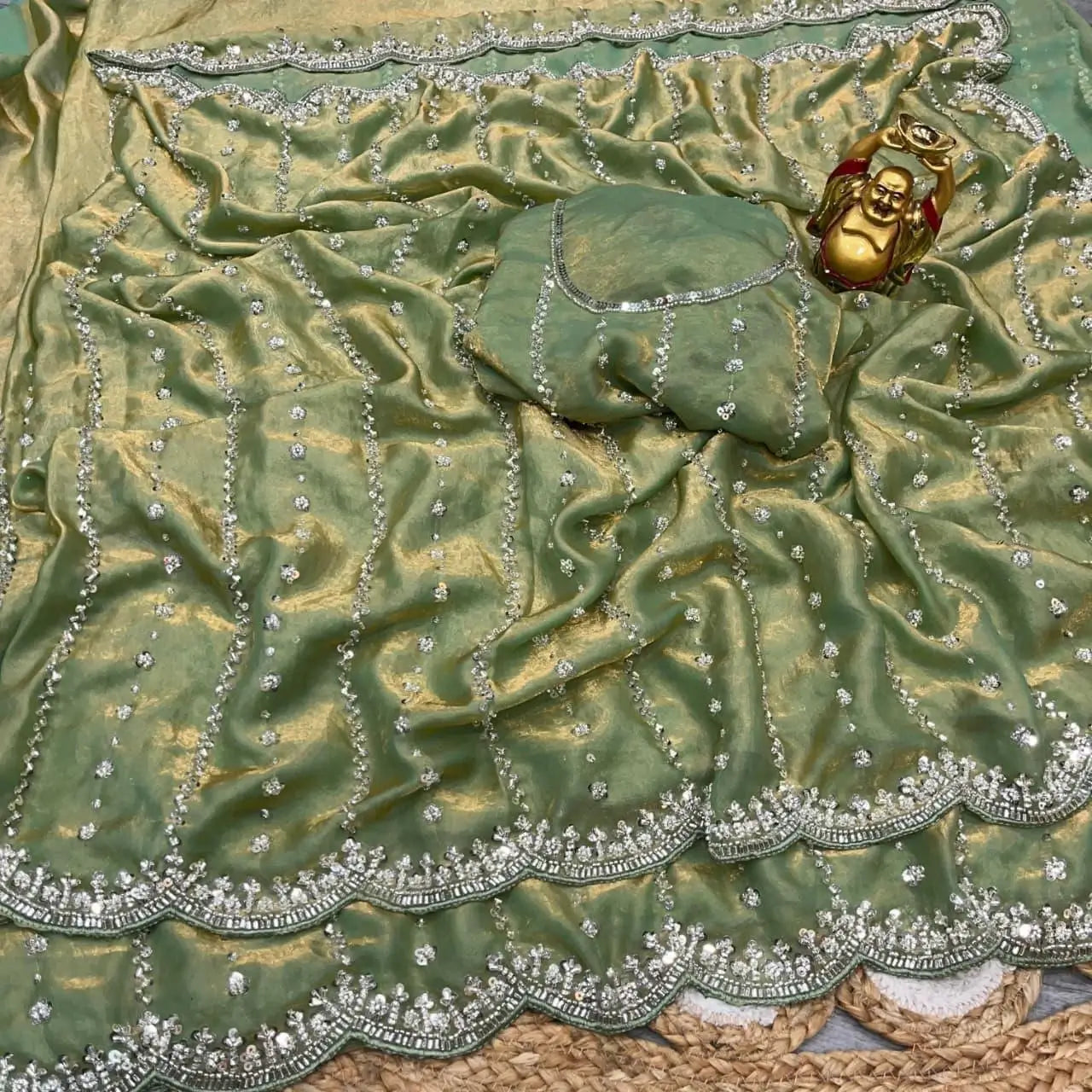 Premium Space Silk Original Beads Handwork Saree