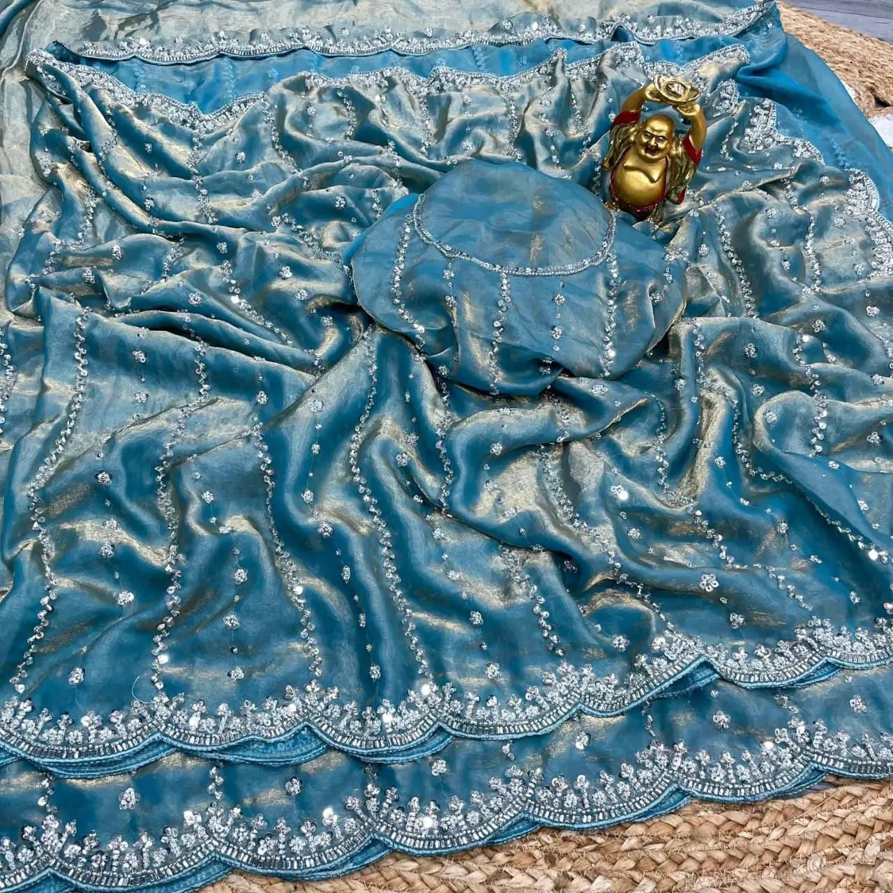 Premium Space Silk Original Beads Handwork Saree