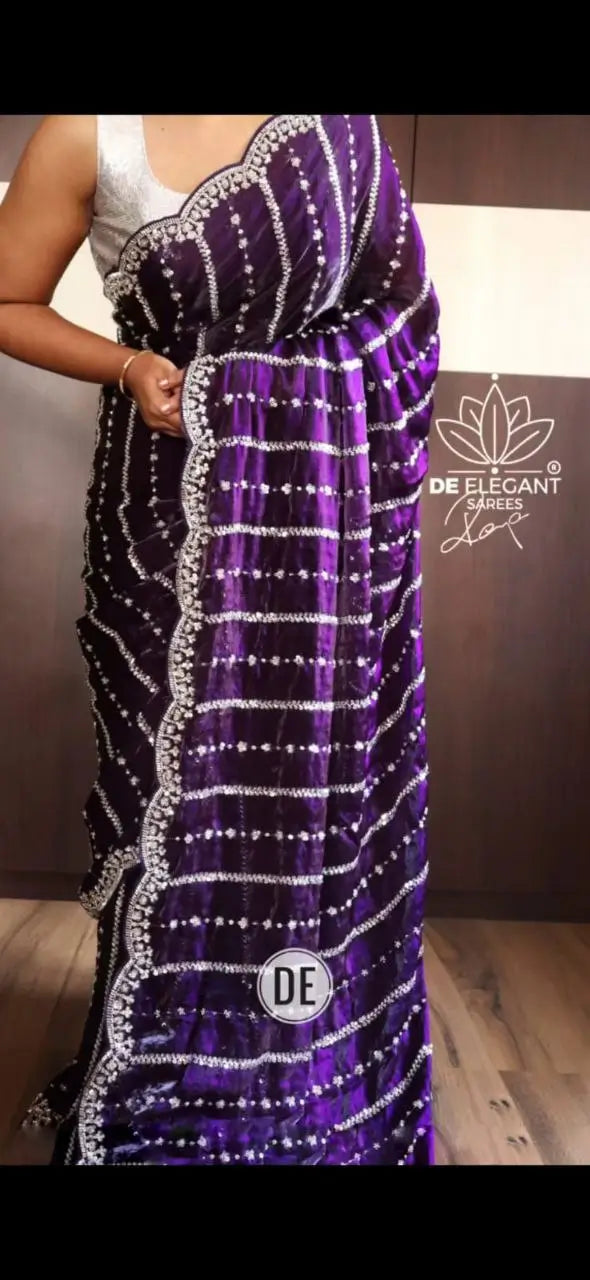 Premium Space Silk Original Beads Handwork Saree