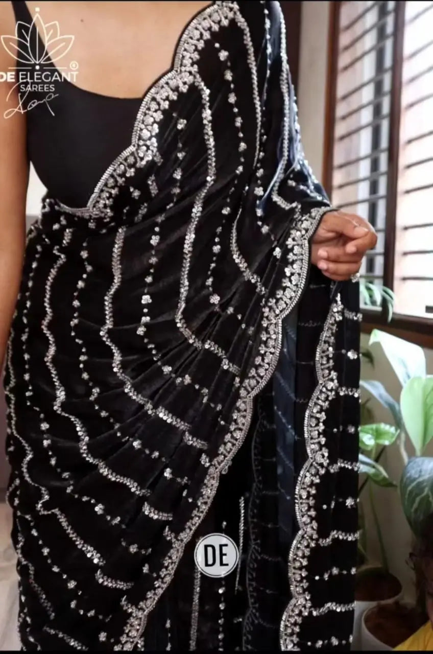 Premium Space Silk Original Beads Handwork Saree