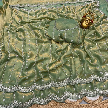 Premium Space Silk Original Beads Handwork Saree