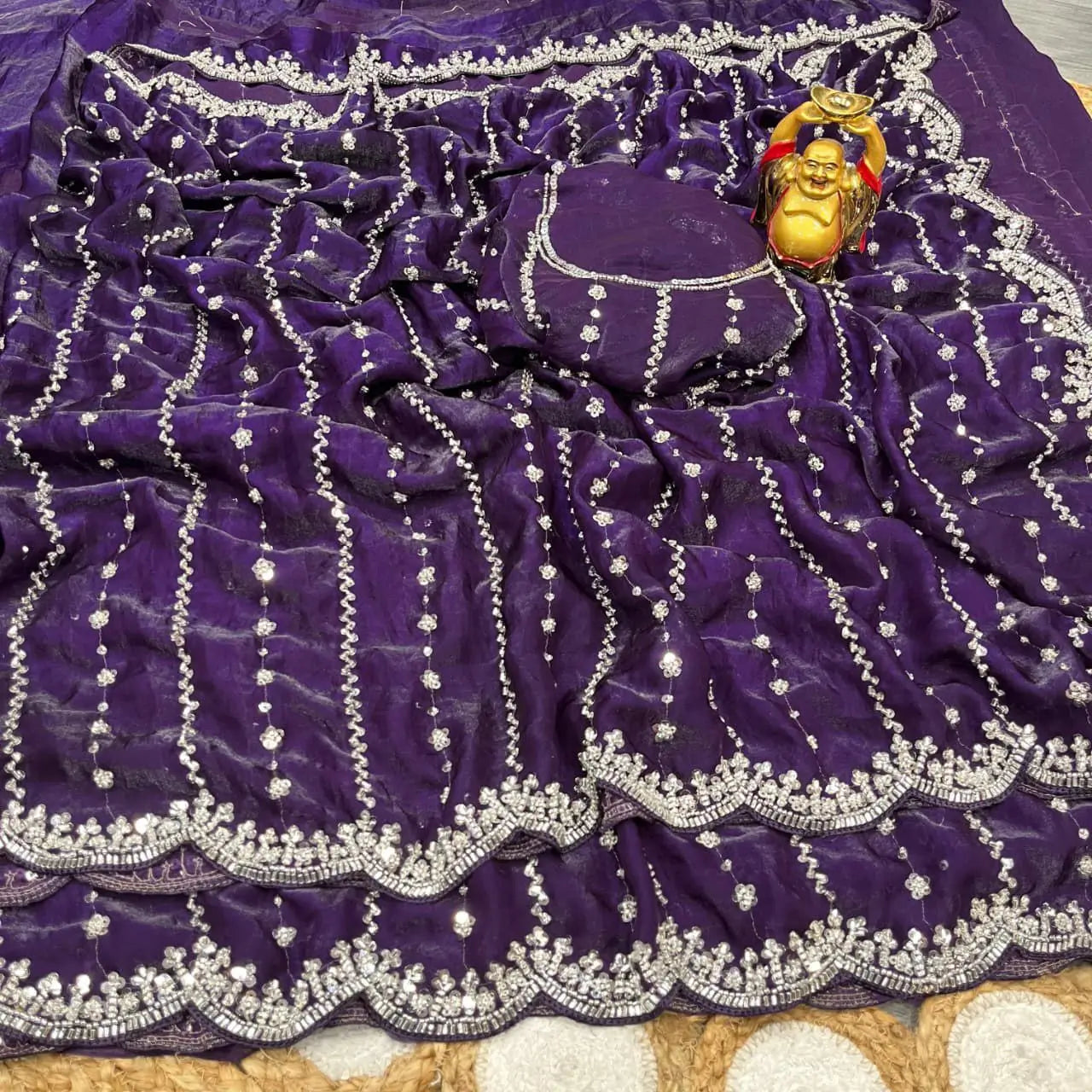 Premium Space Silk Original Beads Handwork Saree