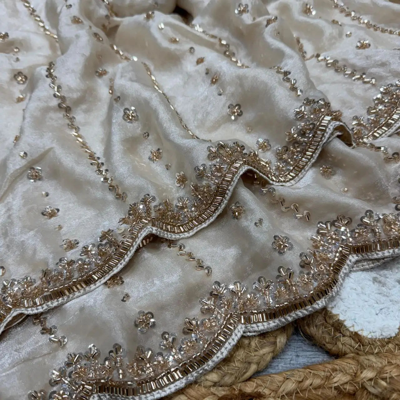 Premium Space Silk Original Beads Handwork Saree