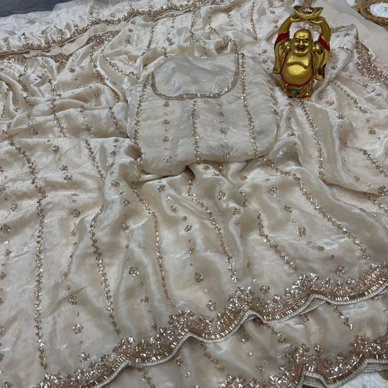 Premium Space Silk Original Beads Handwork Saree