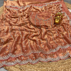 Premium Space Silk Original Beads Handwork Saree