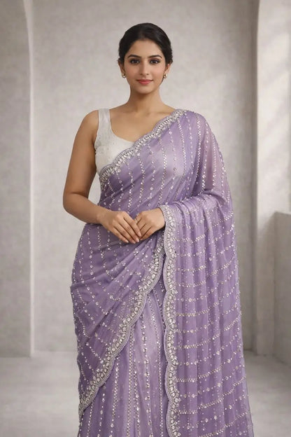 Premium Space Silk Original Beads Handwork Saree