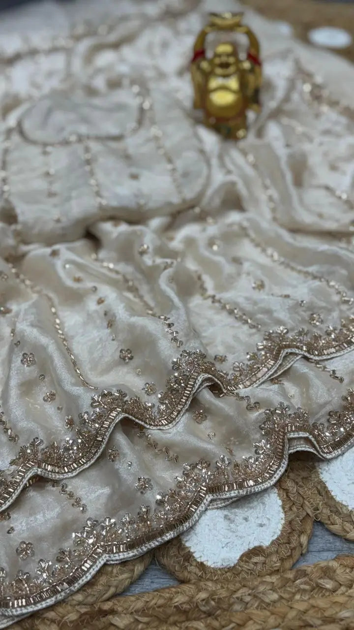 Premium Space Silk Original Beads Handwork Saree