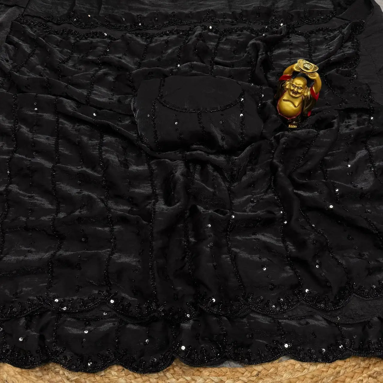 Premium Space Silk Original Beads Handwork Saree