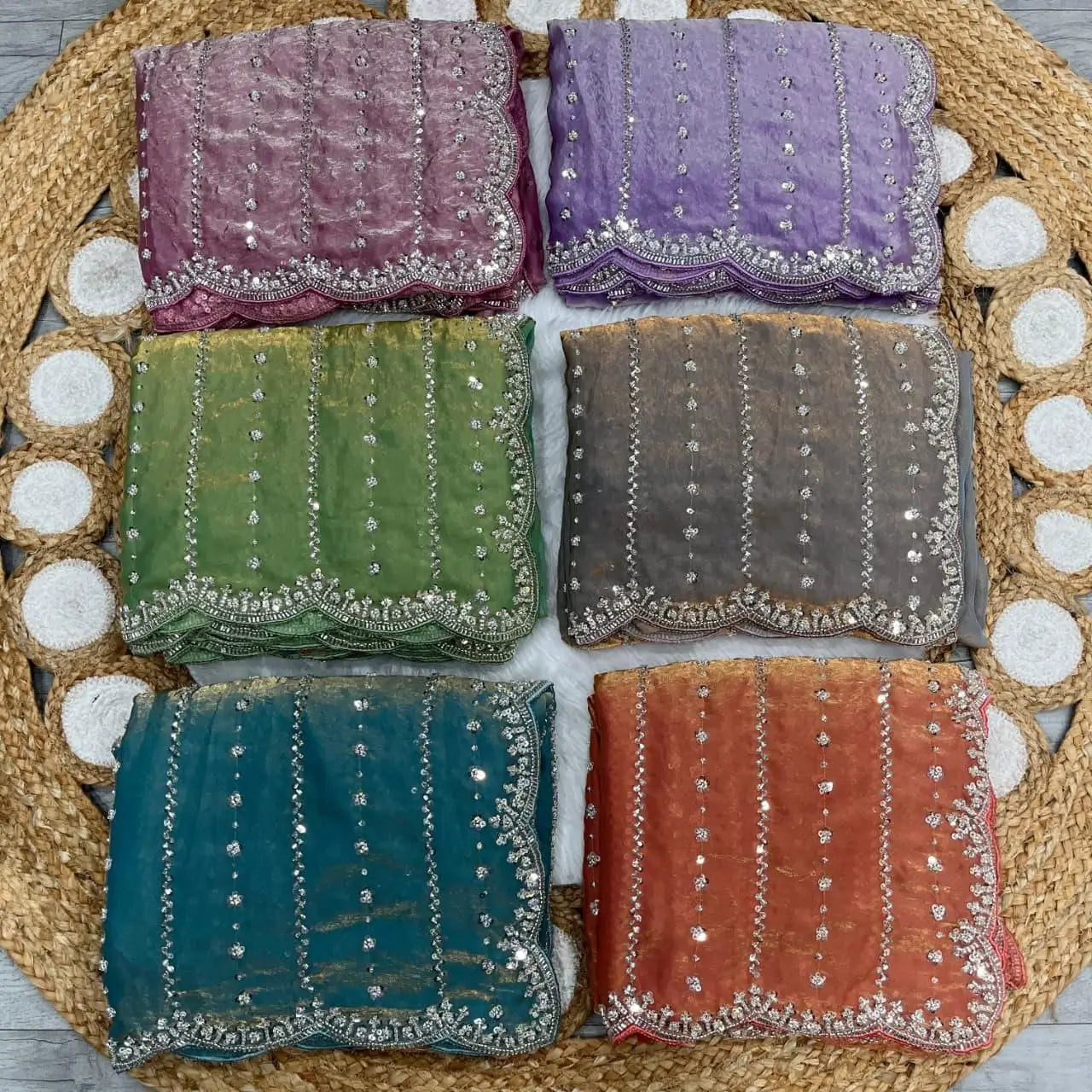 Premium Space Silk Original Beads Handwork Saree