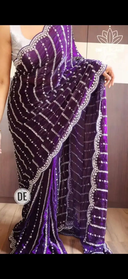 Premium Space Silk Original Beads Handwork Saree