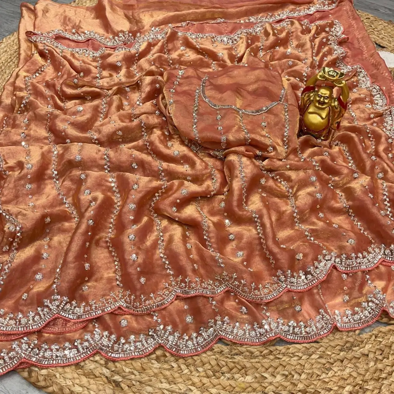 Premium Space Silk Original Beads Handwork Saree