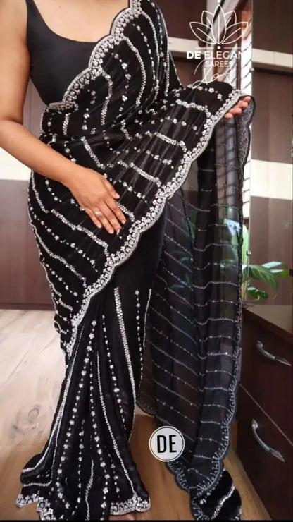 Premium Space Silk Original Beads Handwork Saree