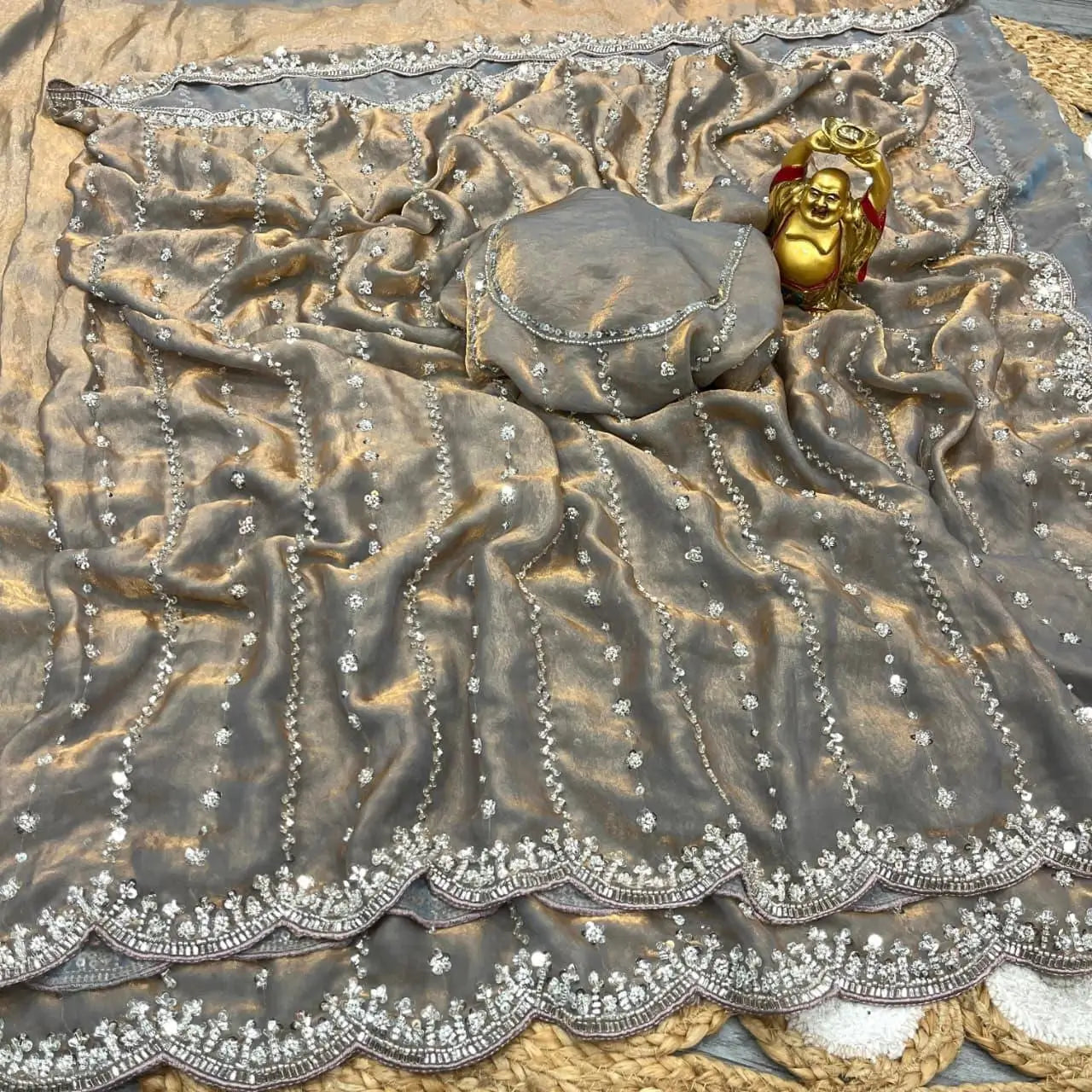 Premium Space Silk Original Beads Handwork Saree