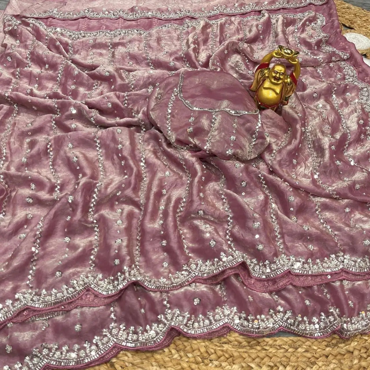 Premium Space Silk Original Beads Handwork Saree