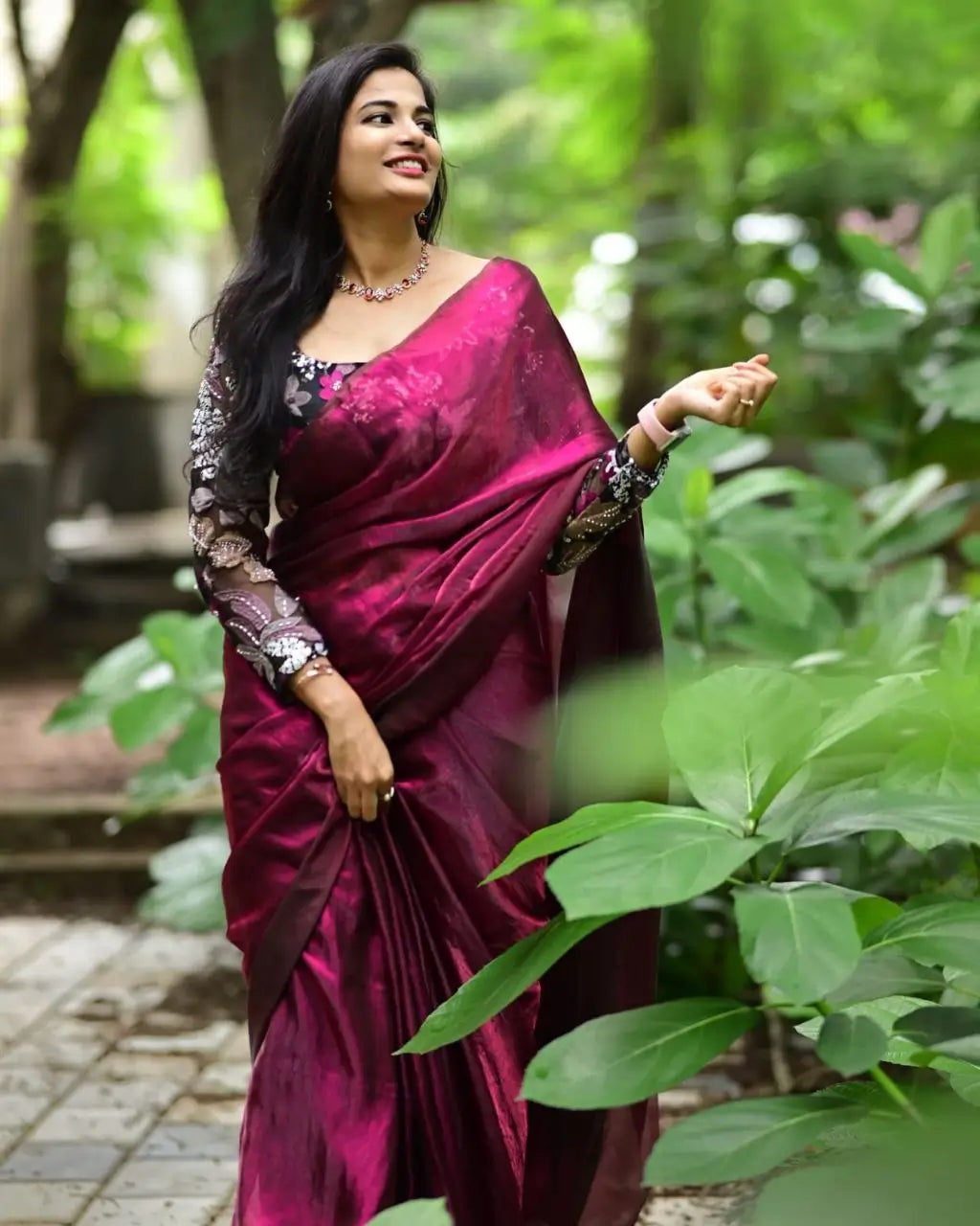 Premium Space Silk Saree with Designer Beads Work Blouse