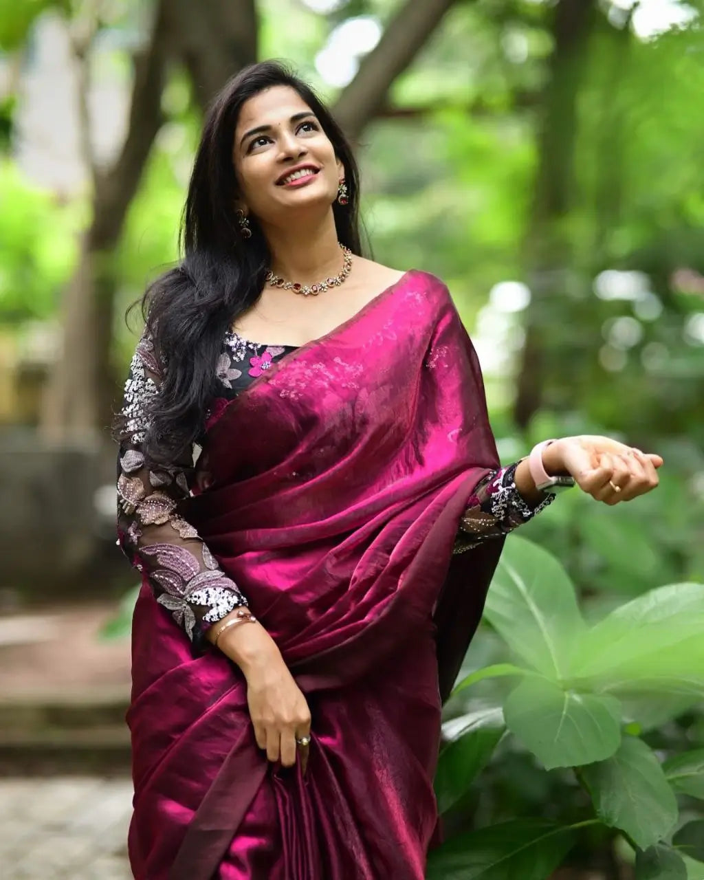 Premium Space Silk Saree with Designer Beads Work Blouse