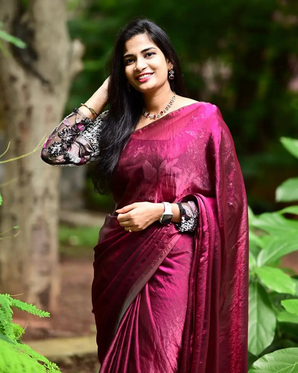 Premium Space Silk Saree with Designer Beads Work Blouse