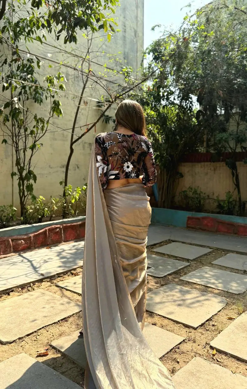 Premium Space Silk Saree with Designer Beads Work Blouse