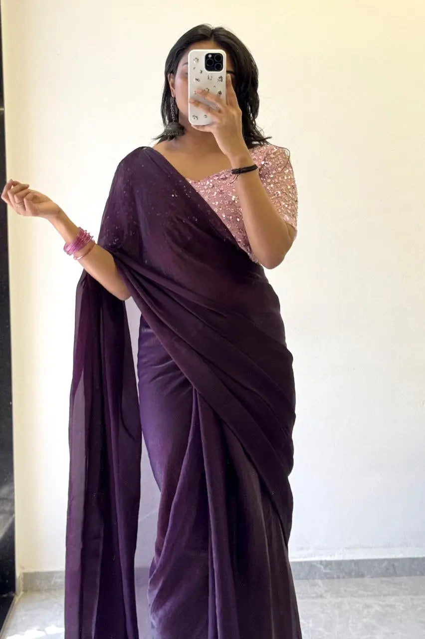 Premium Space Silk Saree with Designer Sugar Bead Work Blouse