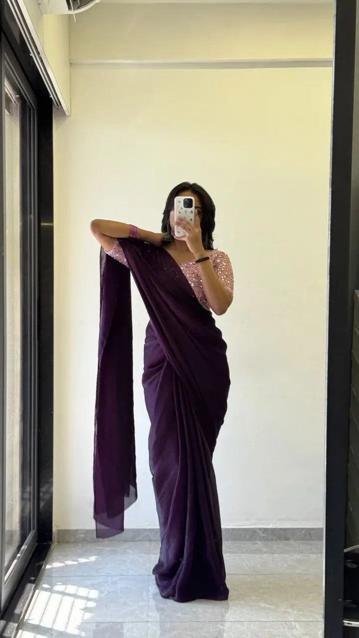 Premium Space Silk Saree with Designer Sugar Bead Work Blouse