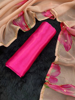 Premium Tabby Organza Floral Printed Saree with Cutdana Detailing