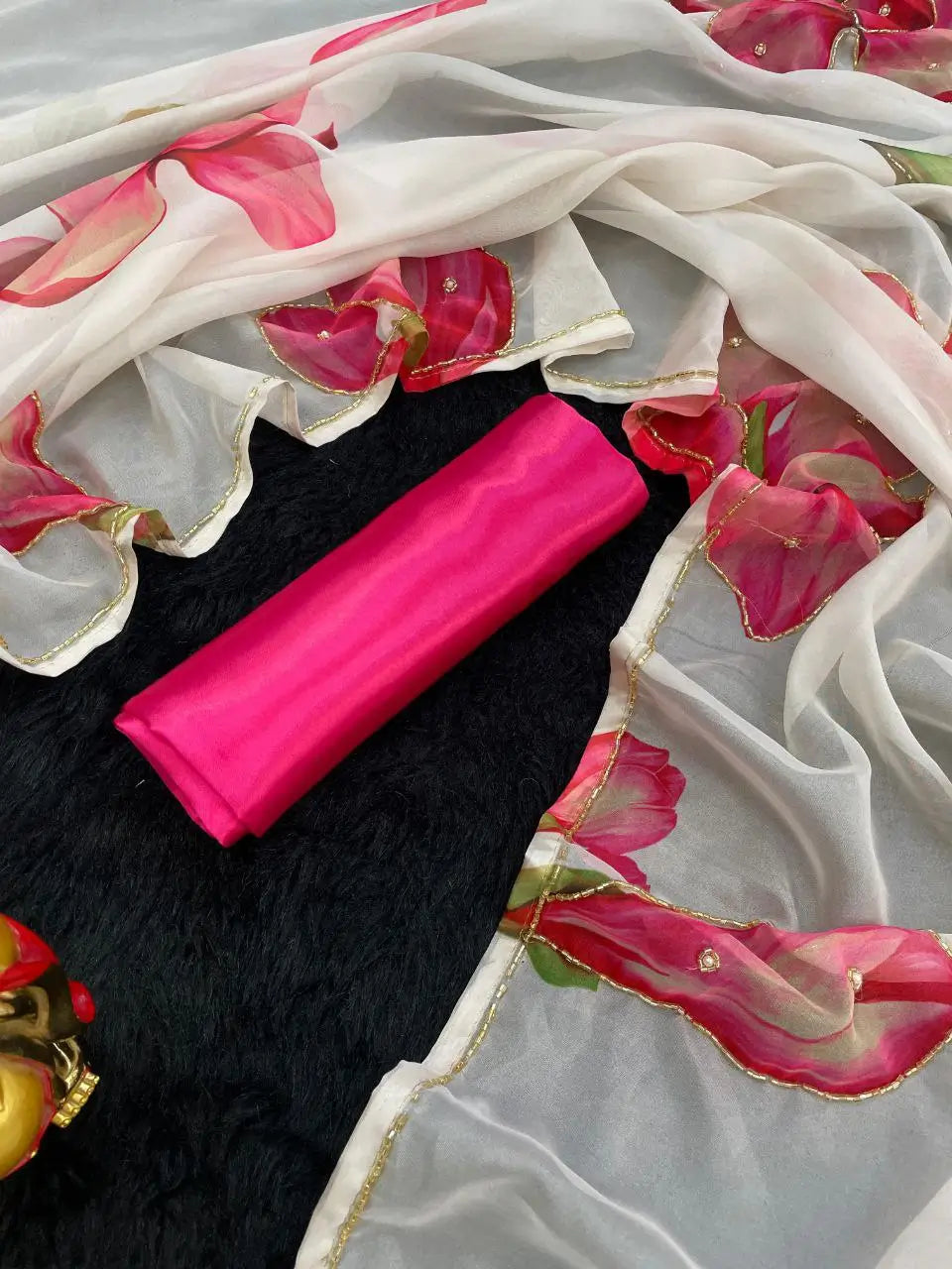 Premium Tabby Organza Floral Printed Saree with Cutdana Detailing