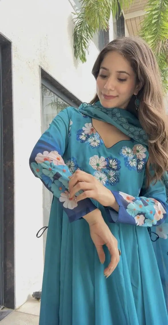 Premium Tebby Organza Embroidered Gown Set with Dupatta