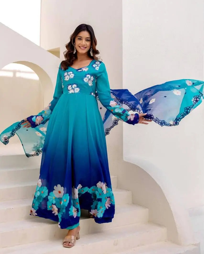 Premium Tebby Organza Embroidered Gown Set with Dupatta