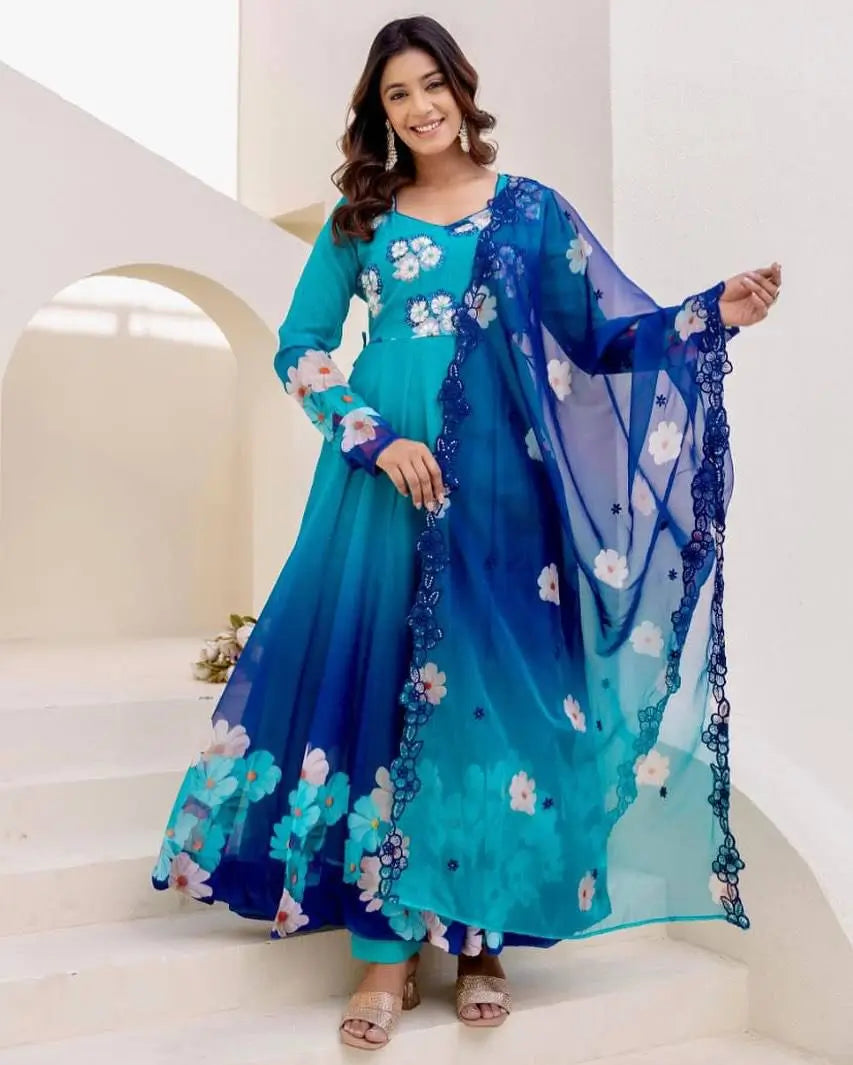 Premium Tebby Organza Embroidered Gown Set with Dupatta