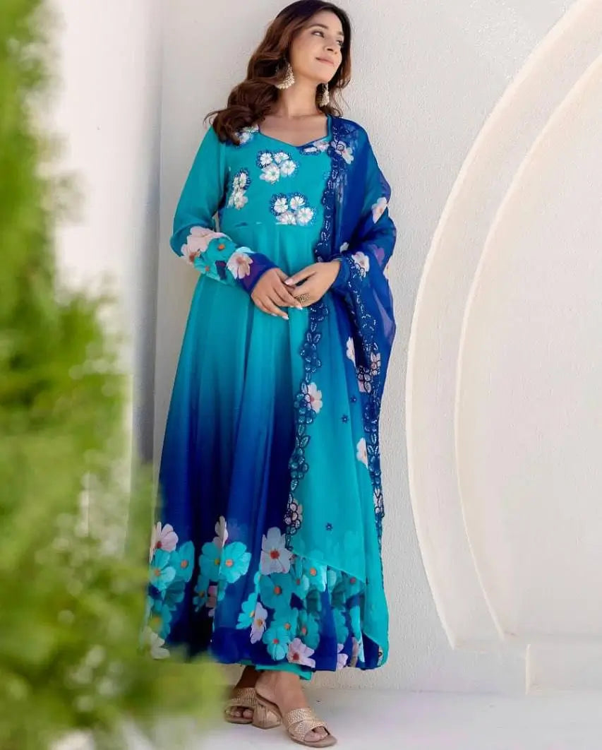 Premium Tebby Organza Embroidered Gown Set with Dupatta