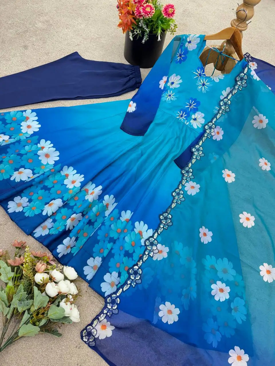 Premium Tebby Organza Embroidered Gown Set with Dupatta