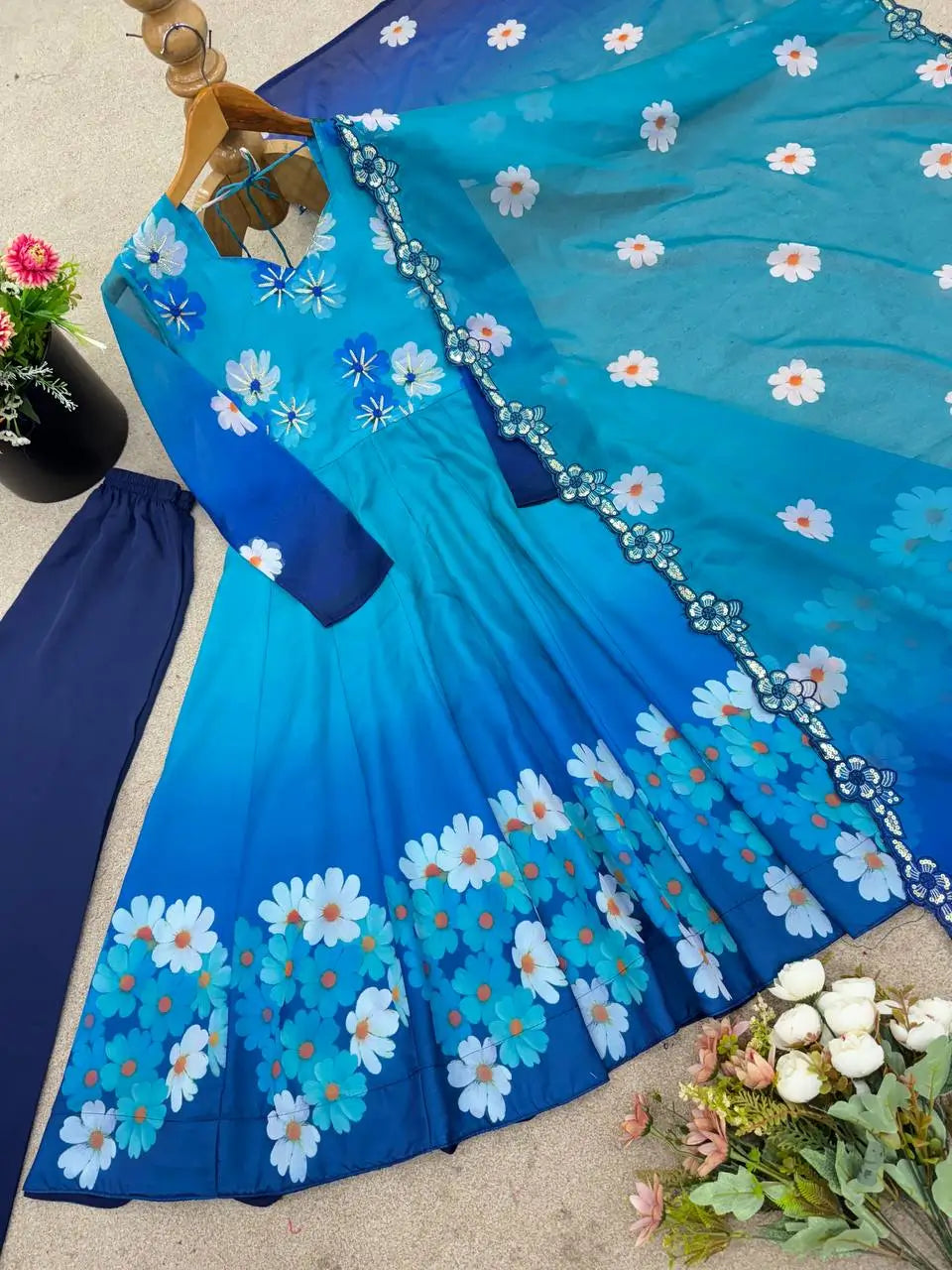 Premium Tebby Organza Embroidered Gown Set with Dupatta