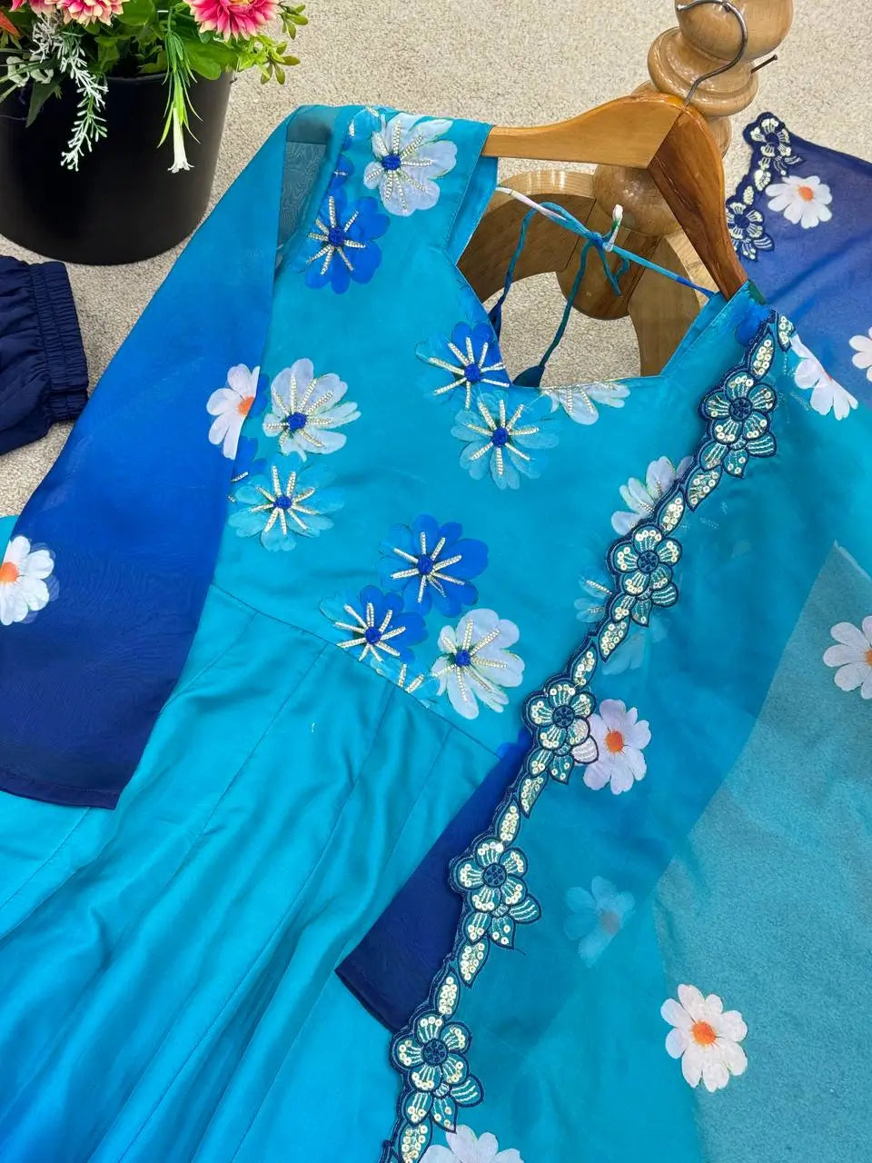 Premium Tebby Organza Embroidered Gown Set with Dupatta
