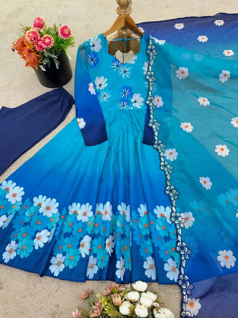 Premium Tebby Organza Embroidered Gown Set with Dupatta
