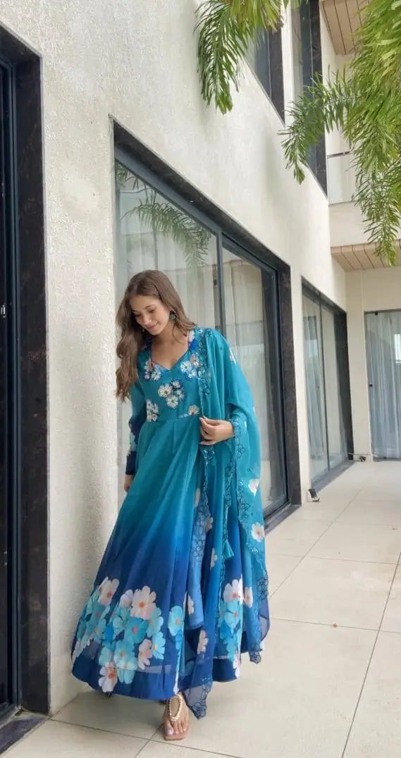 Premium Tebby Organza Embroidered Gown Set with Dupatta