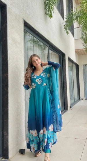 Premium Tebby Organza Embroidered Gown Set with Dupatta