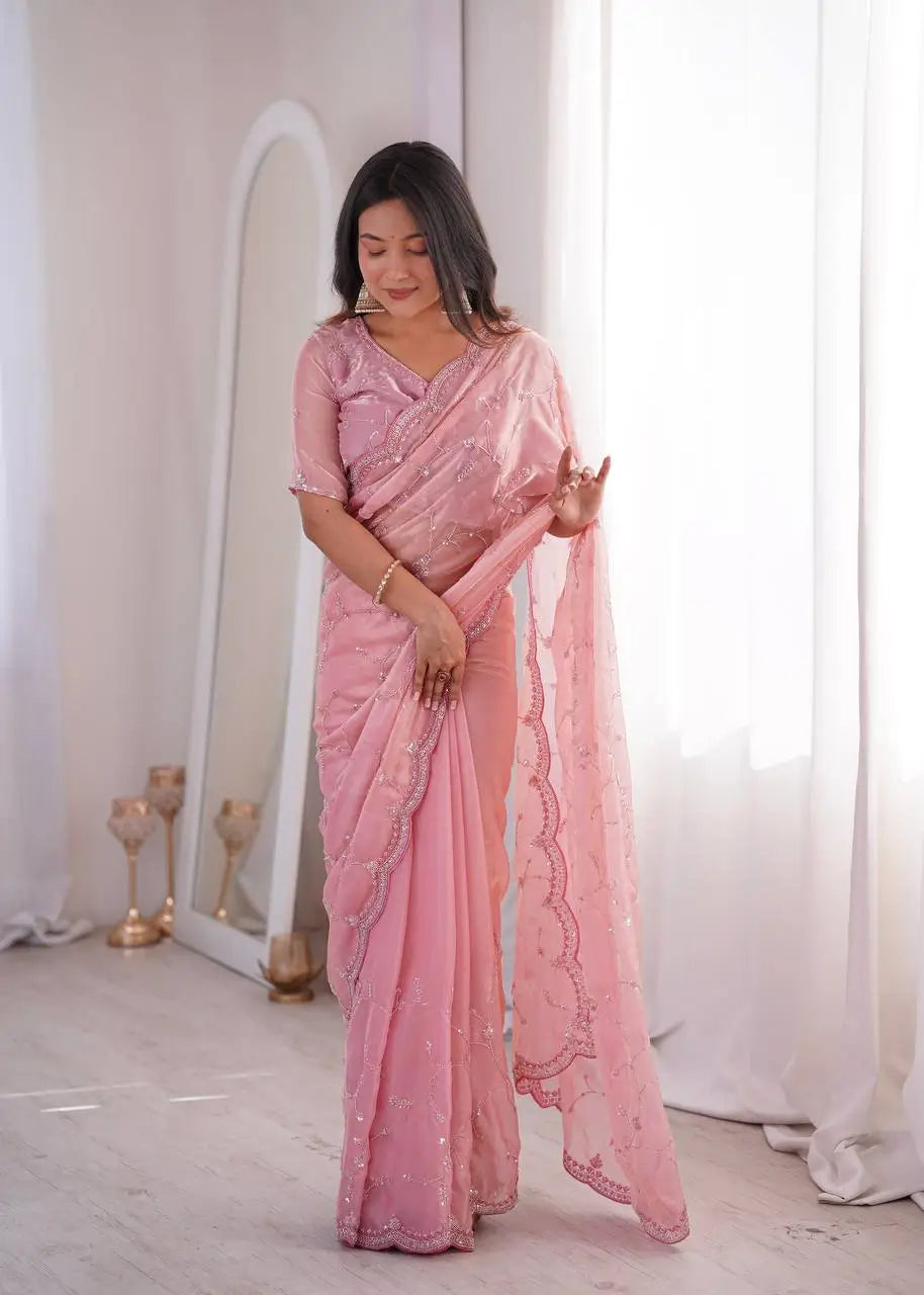 Premium Two Tone Silk Saree with Beads Work for Festive and Wedding Wear