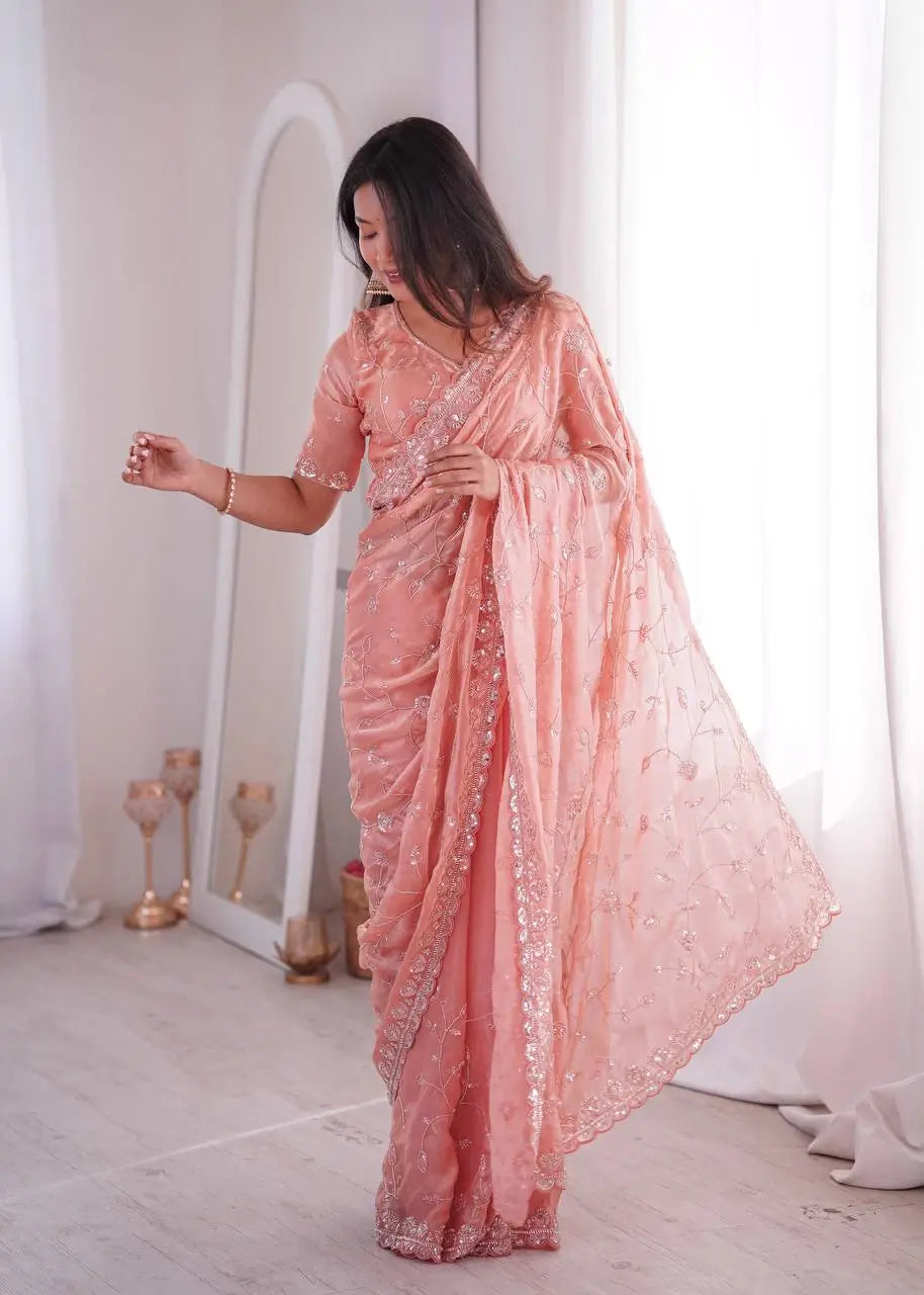 Premium Two Tone Silk Saree with Beads Work for Festive and Wedding Wear